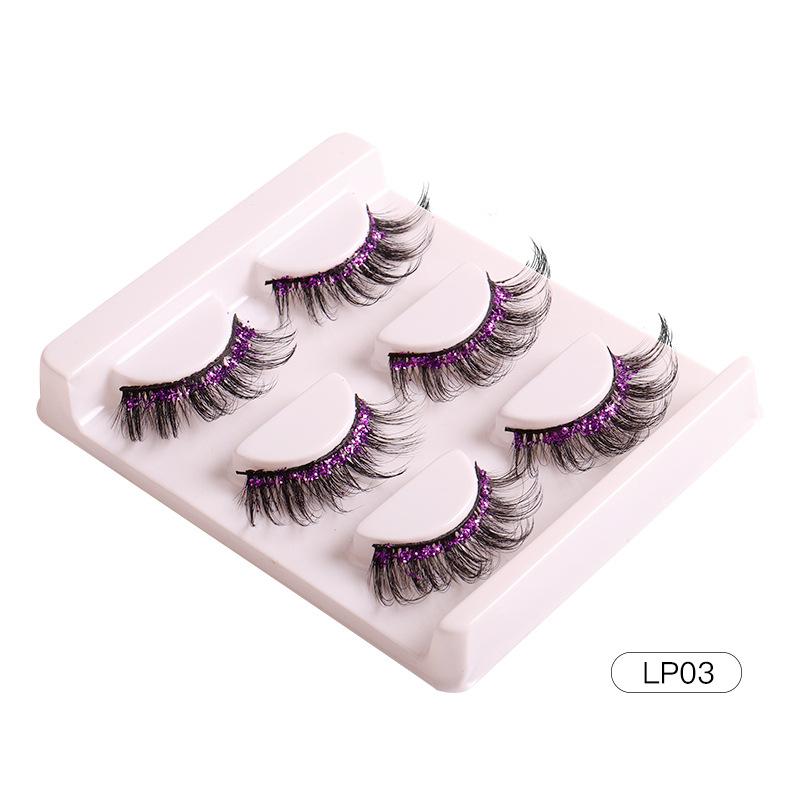 Европейские и американские три пары накладных ресниц из химического волокна с золотым порошком, натуральные керлинговые густые ресницы