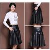 Женские весенне-осенние юбки из искусственной кожи, женская юбка трапециевидной формы с высокой талией, черная юбка длины миди, женская