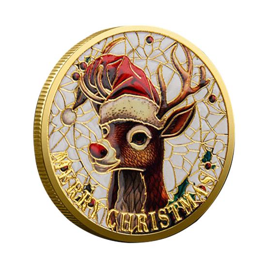 Рождественские монеты Санты, двухсторонняя коллекционная монета из сплава, красочный узор, праздничная сувенирная монета на Рождество