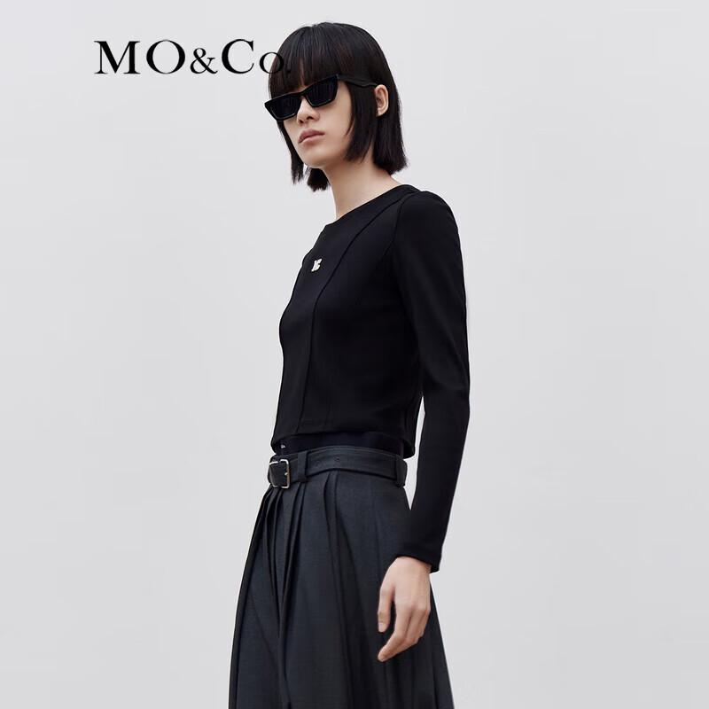 MO&Co. MC Embroidered Line Cut Cropped Long Sleeve T-Shirt