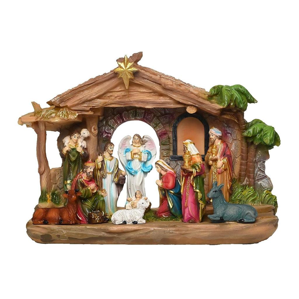 НОВЫЙ комплект для детской кроватки, идеальный для рождественского подарка | Декор (Пакет - Мария, Иосиф, Младенец Иисус, Ангел, 3 волхва, Пастух, 7 животных (6 в (Детская кроватка с набором)