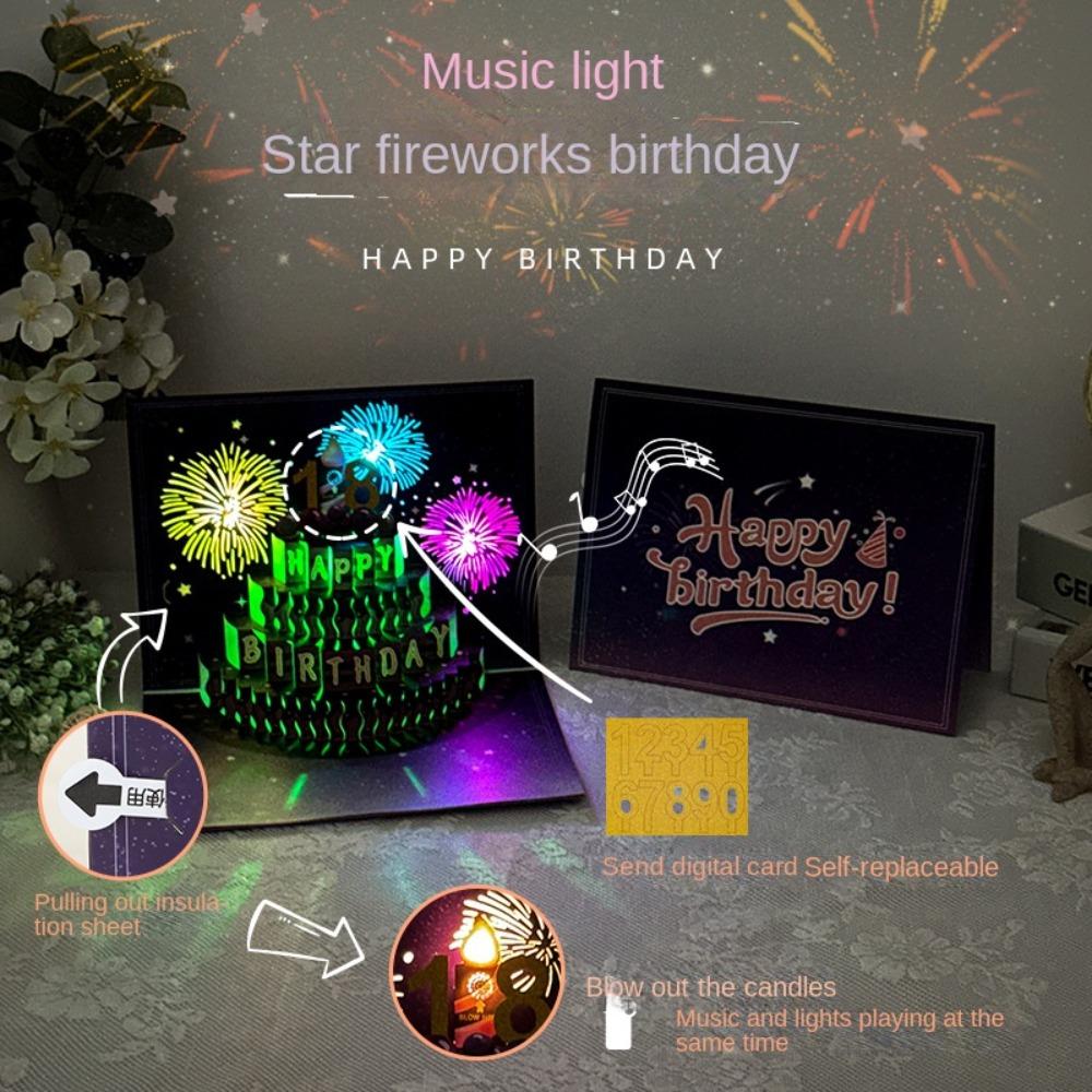С музыкальным светом 3D поздравительные открытки на день рождения торт горячее тиснение открытка складная открытка