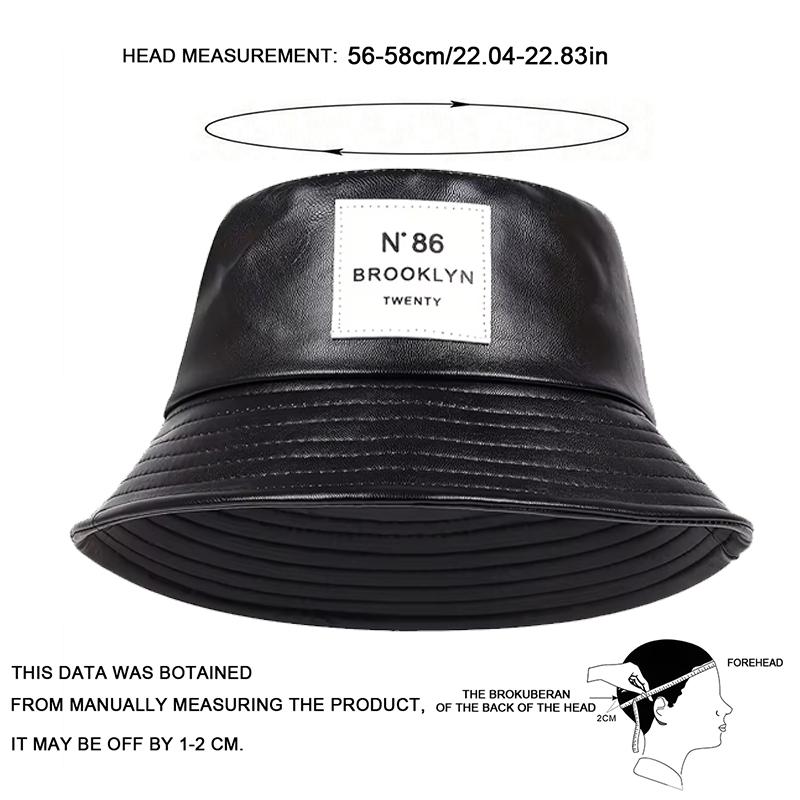 Унисекс Brooklyn Leather Label Bucket Hat PU Leather Fisherman Hat Outdoor Travel Hat Sunscreen Hats for Men Women Bucket Hats