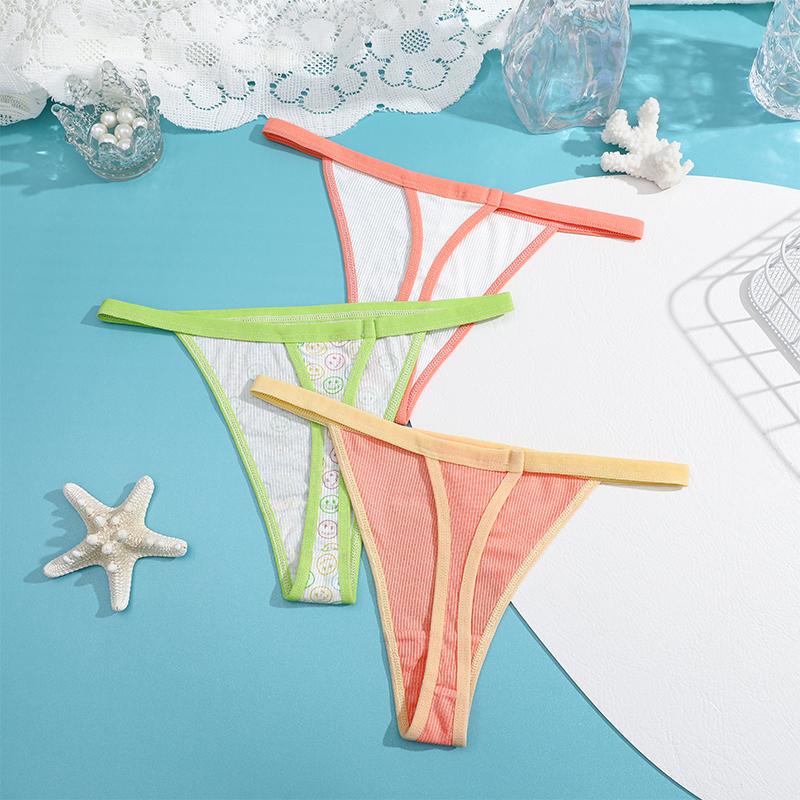 FINETOO 3Pcs/Set Cotton Female Sexy Fashion G-String Panties Low Waist Panties Women Strap T-back Underwear Prints Lingerie S-XL
