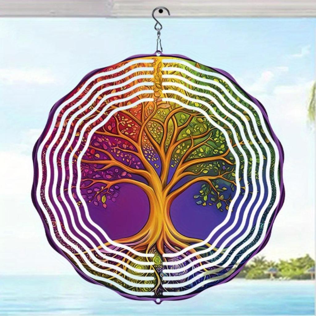 Vibrant Metal Mandala Wind Spinner – Tree of Life Design, Outdoor Hanging Decor for Garden, Patio & Holidays (Christmas, Halloween, Mother’s Day