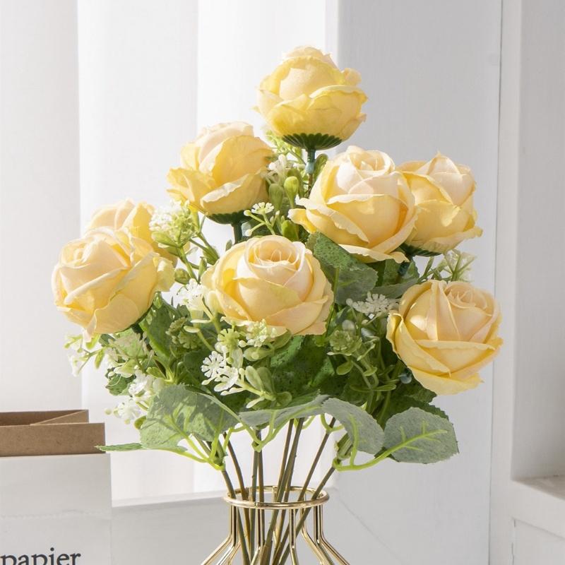 9 голов/1 букет, искусственные шелковые розы, цветы невесты для свадебной вечеринки, украшение дома1, винтажная роза/bunga Rose/bu