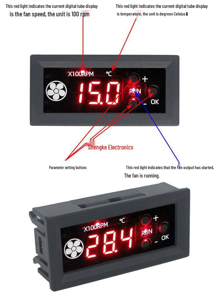 Digital 4-Wire PWM Fan Speed Controller, 12V 3A, with Temperature Display, Noise Reduction, Low Temp Shutdown for Server Cases.