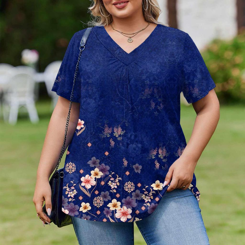 Женская модная повседневная свободная блузка большого размера с коротким рукавом, элегантная с V-образным вырезом, для работы