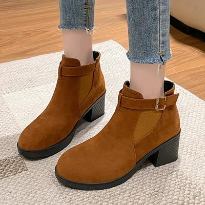 Женские ботильоны на высоком каблуке, зимние замшевые туфли на толстой подошве, зима 2024 г., дизайнерские новые элегантные туфли-лодочки в готическом стиле, туфли-лодочки Chelsea Botas