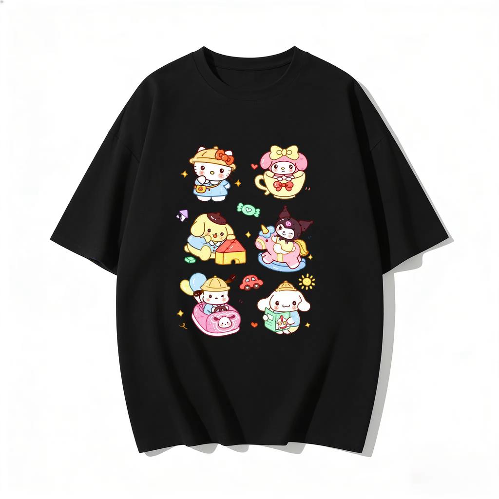 2026 new Summer Cute Sanrio TShirts Soft Cotton Short Sleeve Tees for Parents  Kids Breathable Casual Daily Outfit Tops