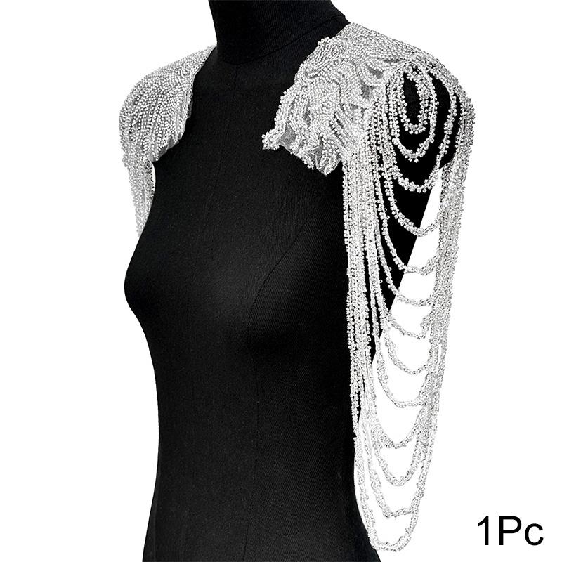 1PC Tassel Chain Gold Cloth Patches Clothing Accessories Shoulder Ornament Sewing Appliques Wedding Dress Sequin Performance