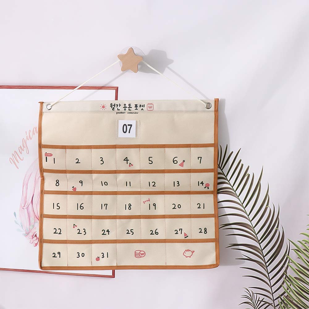 Numbered Wall Mounted With Pockets Hanging Storage Bag Calendar Bag Chart Holder Wall Decor