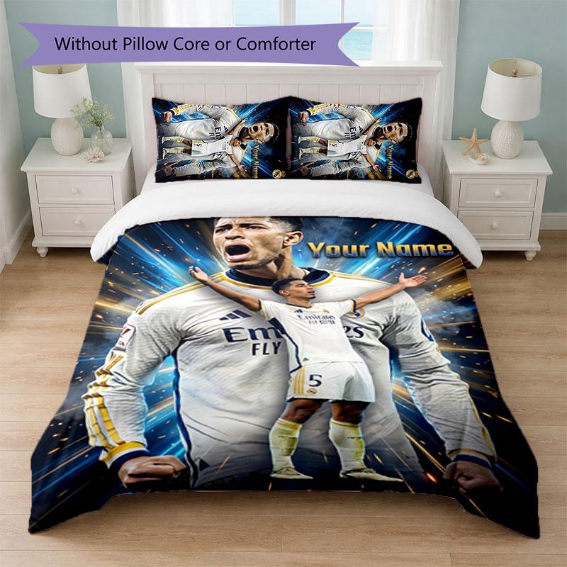 Jude Bellingham Custom Name Text Bedding Set 1 Duvet Cover+2 Pillowcases Soccer Logo Personalized Gift For Special Occasion Bedroom Decor