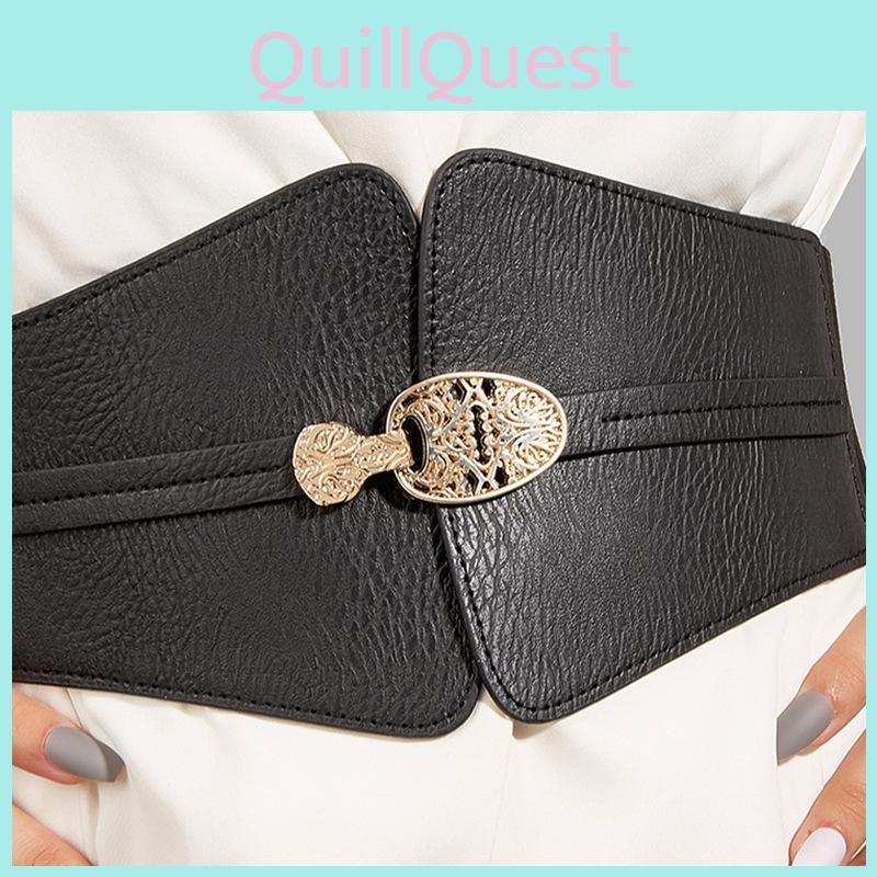 Fashion Gold Buckle Decoration Women Casual Black Faux Leather Belt For Dress And Coat Fashion Accessory