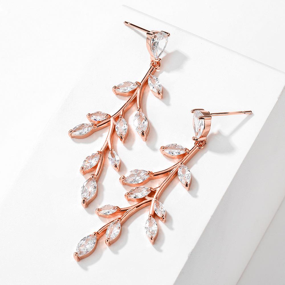 Корейская версия индивидуальности, креативные серьги в виде листьев ивы, женские маленькие, свежие, темпераментные, роскошные серьги с микроинкрустацией из циркона.