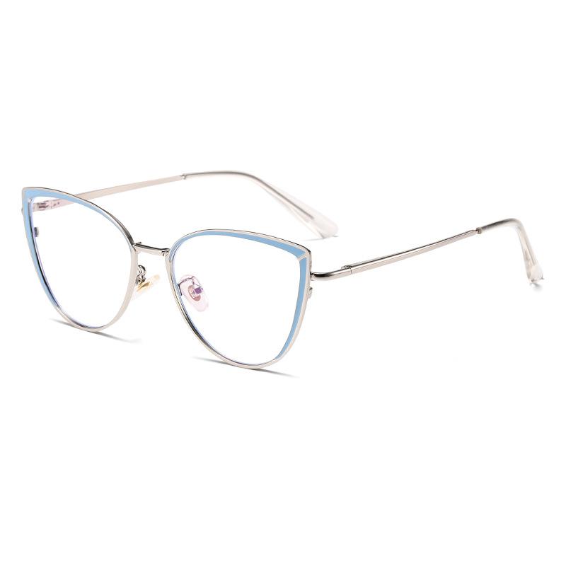 6221 Модные очки Cat's Eye Metal Spring Leg Flat Glasses 2025 Новые персонализированные простые и тонкие очки с защитой от синего света