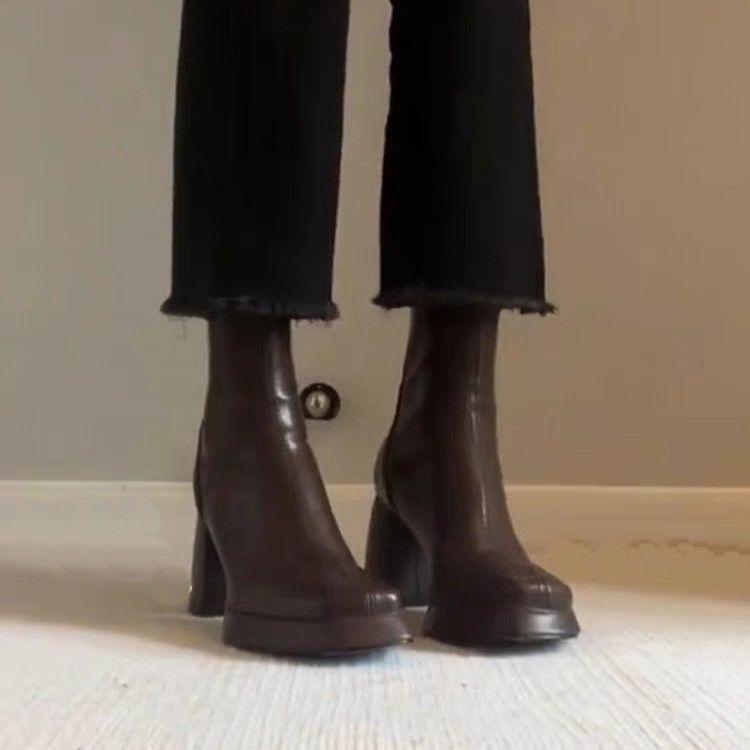 Fashion Versatile Comfortable Square Head Thick Heel Skinny Boots Women's Martin Boots New Short Boots for Autumn and Winter 2025 Children