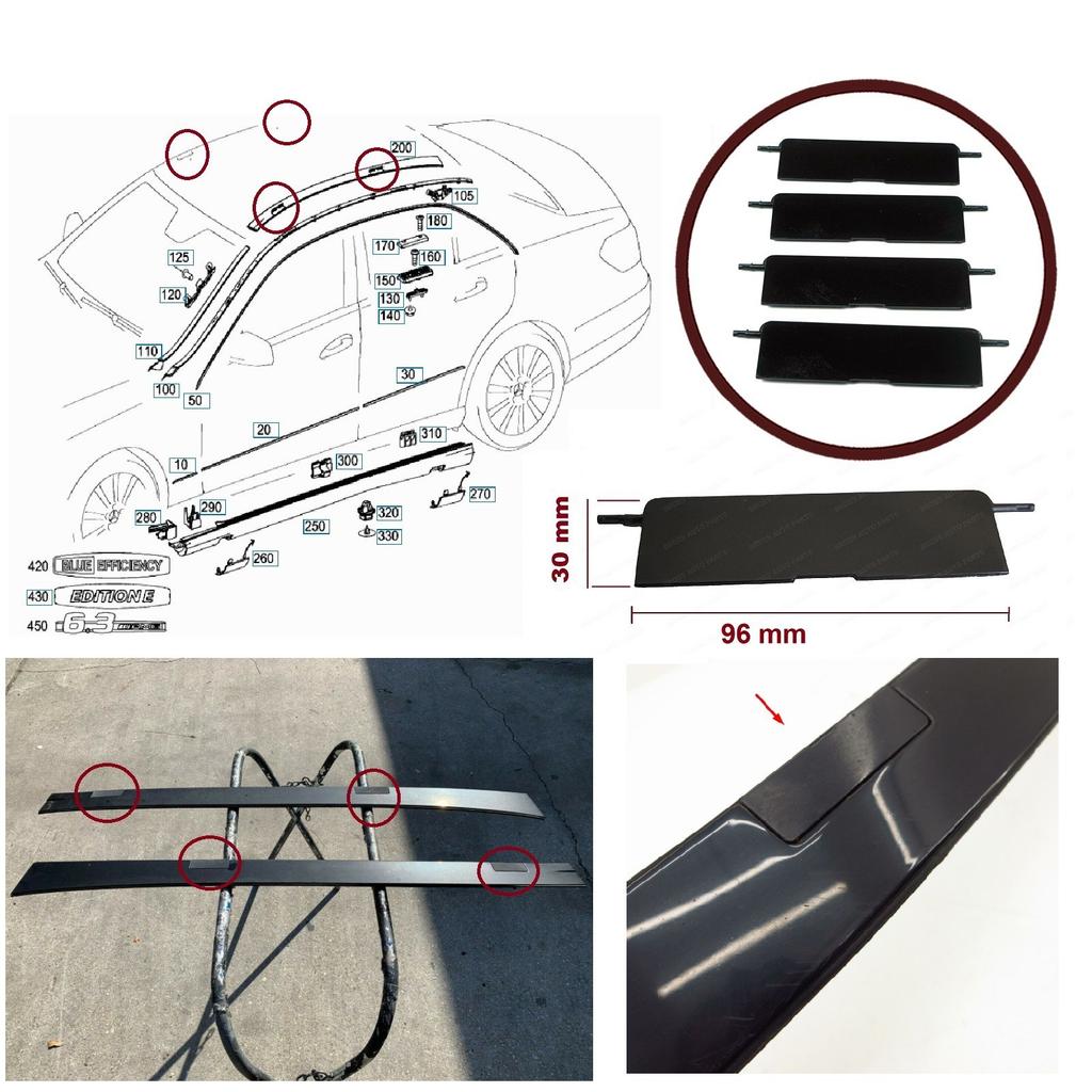 ESR555-1 4x Panoramic Roof Glass Sunroof Molding Port Bag Cover Rail Lid Trim 2126902882 for Mercedes E Class W212 S212 96*30 Mm