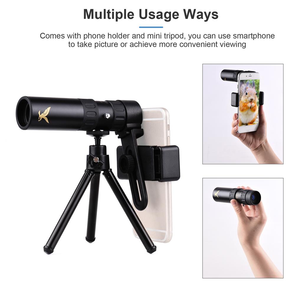 10X-300X Mini Monocular Telescope BAK4 Prisms Life Water-resistant with Phone Holder Mini Tripod
