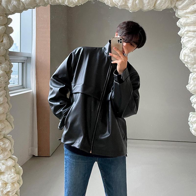 Кожаная мужская куртка осенне-зимняя мотоциклетная одежда свободная стойка воротник искусственная кожа куртка красивая корейская версия