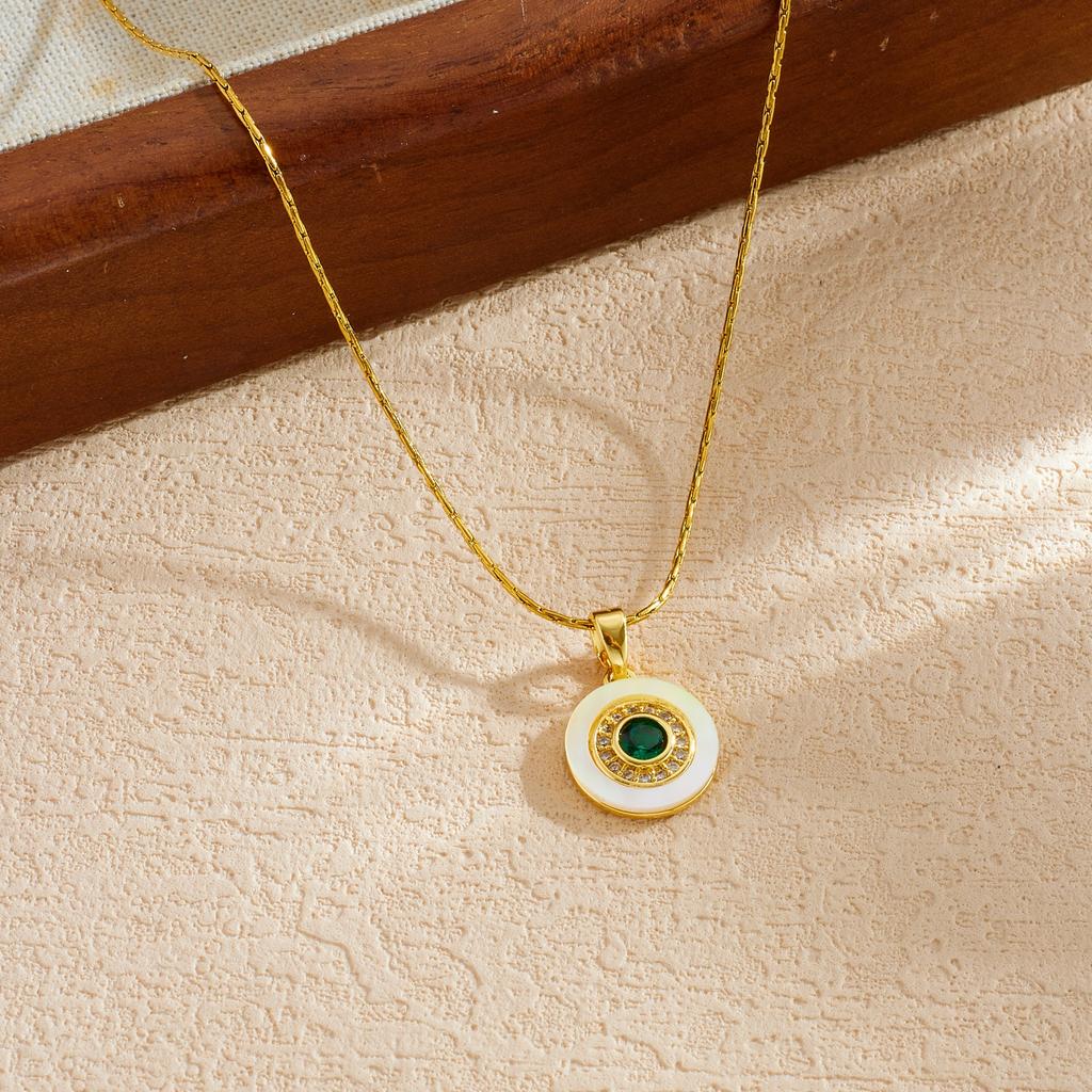 316L Stainless Steel Round Green Zircon Pendant Necklace For Women Lady Fashion New Clavicle Chain Jewelry Accessories Gift