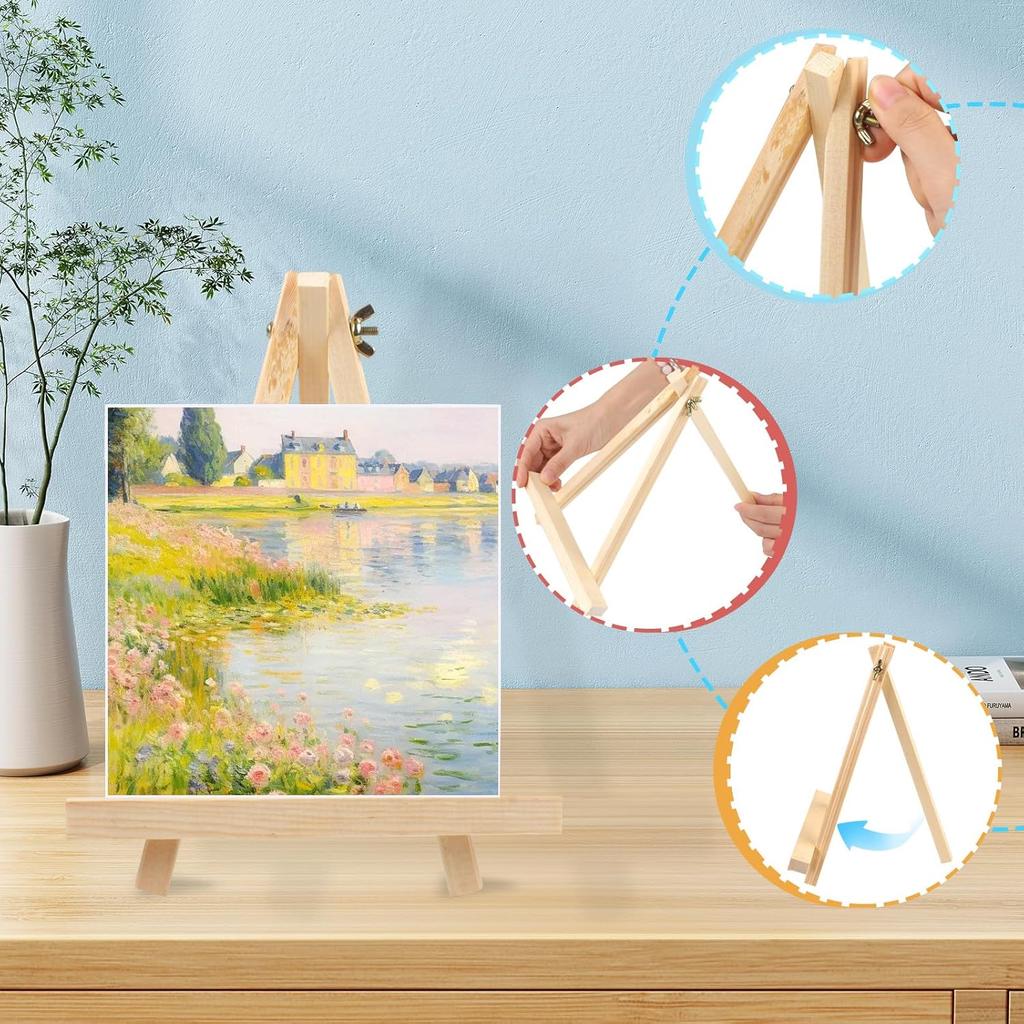 4PCS 9 Inch Wood Easels, Tripod, Painting Party Easel, Kids Student Tabletop Easels for Painting, Easel Stand for Painting Canvases, Portable Canvas