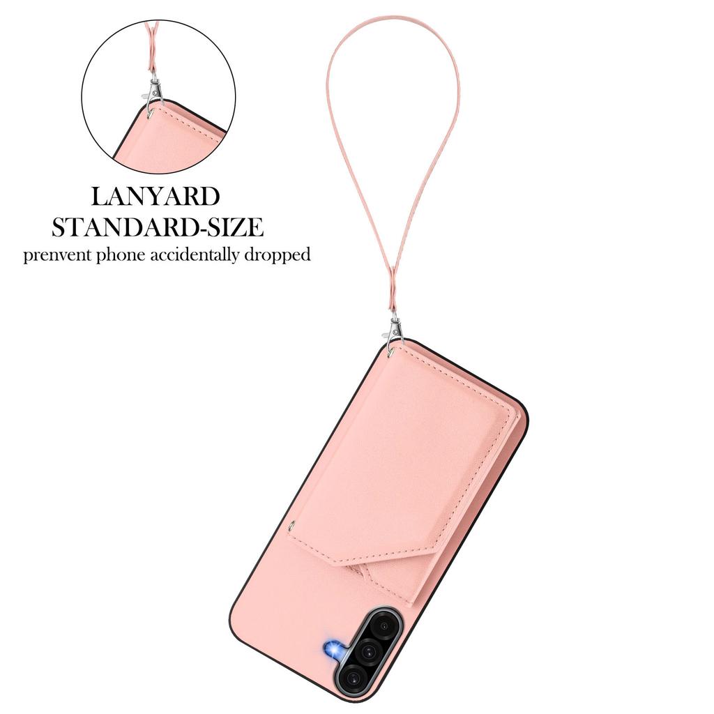 For Samsung Galaxy A36 5G Case Card Holder Kickstand Skin-Touch Phone Cover with Wrist Strap