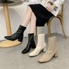 Fashion New Winter Square Toe Woman Zippers Ankle Boots Ladies Elegant Thick High Heel Short Boots Shoes Women's Botas De Mujer 2024