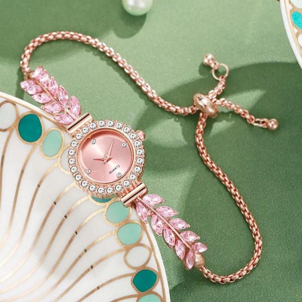 Slim Strap Women Quartz Watch Leaf Design Rhinestone Watch Trendy Ladies Quartz Watch  Casual Wear