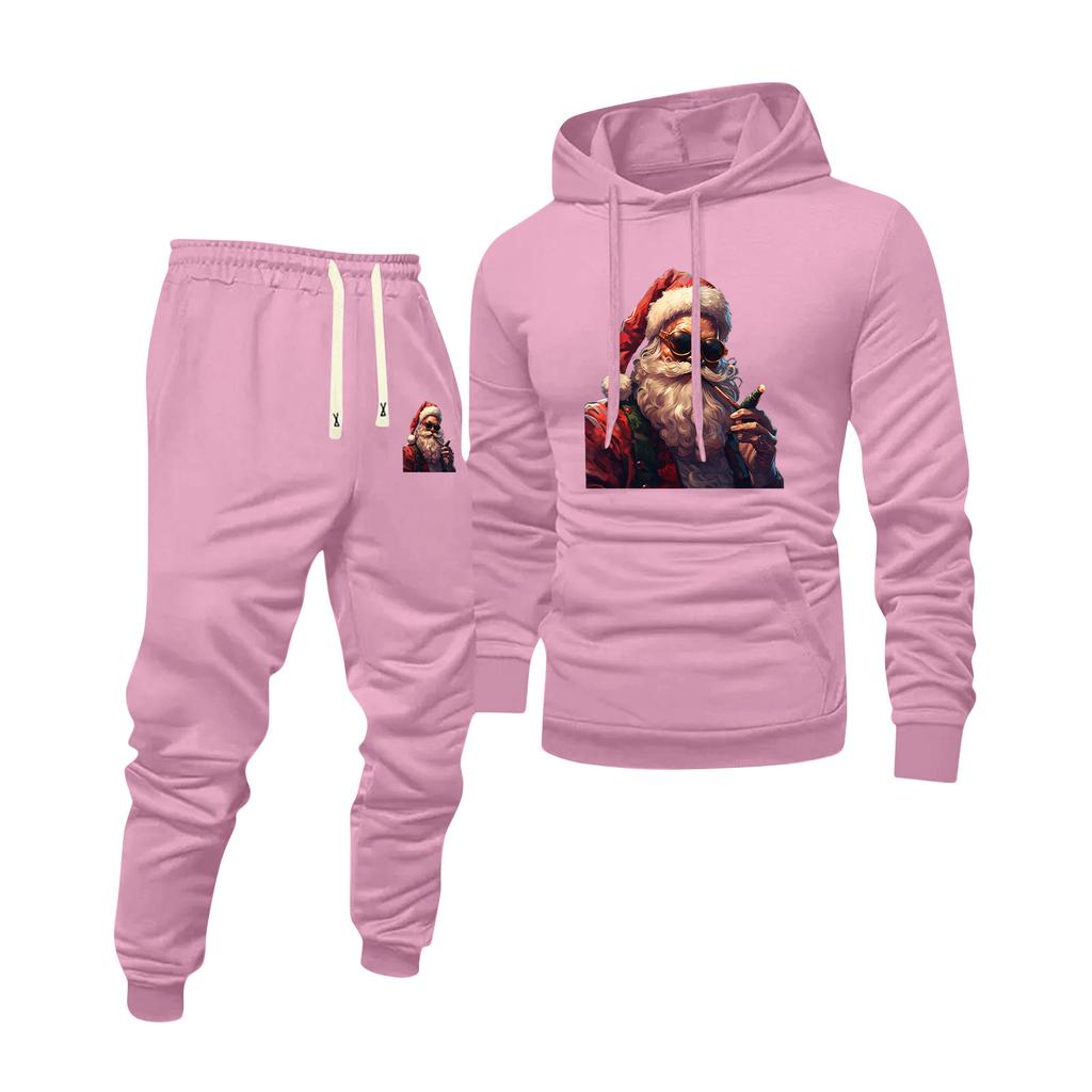Мужской худи с принтом и спортивные штаны, повседневный спортивный костюм