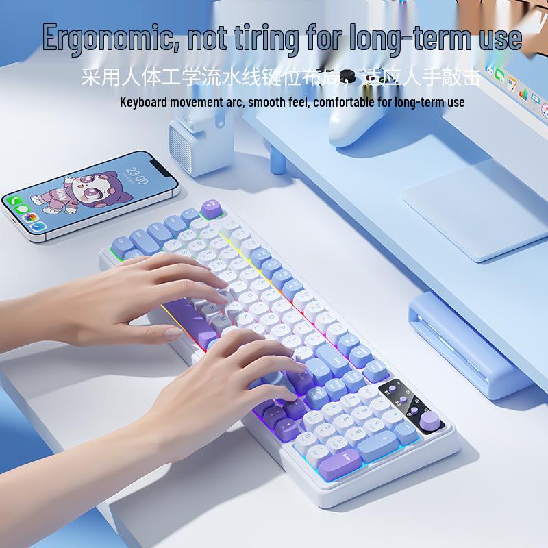 Bluetooth-клавиатура Bowhangshi K520DL для офиса с механическими переключателями Tea - Три режима, Стильный дизайн