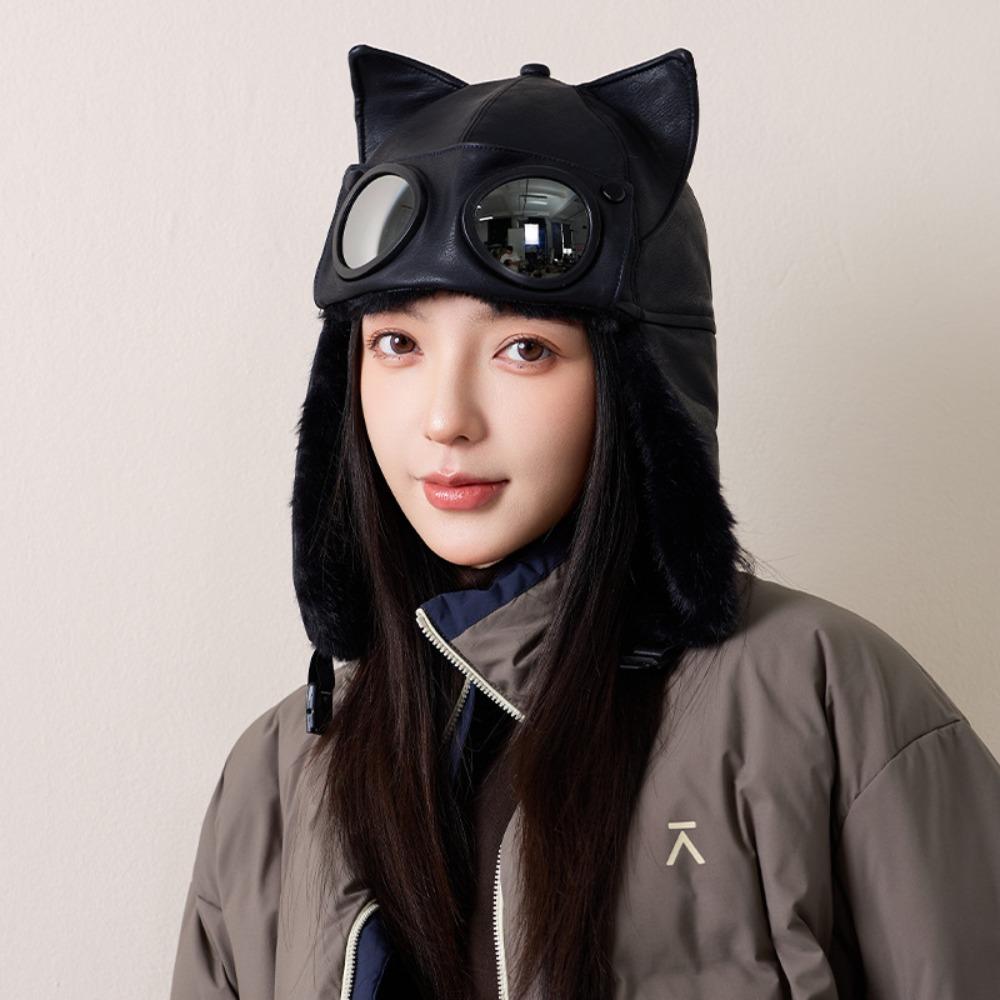 Plush Warm Ski Hat Windproof Cycling Lei Feng Hat Winter Pilot Hat With Goggles Outdoor