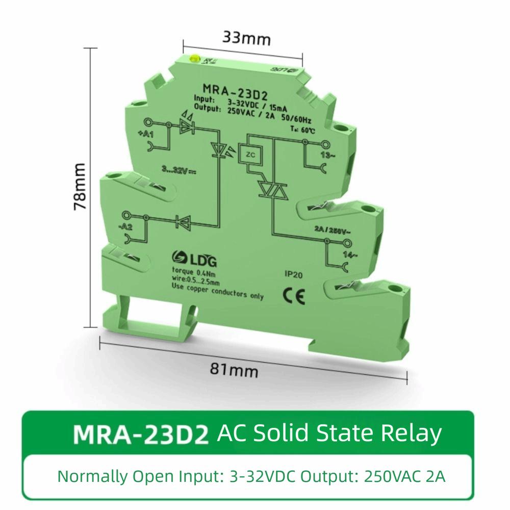 MRA-23D2 Relay 3-32VDC Input 6.2mm Ultra Thin DIN Rail Relay 250VAC 2A Output Solid State Relay Module DIN Rail Mount
