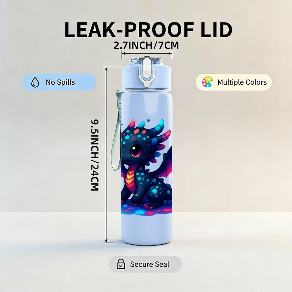 1PC Colorful Fantasy Dragon 750ml Color Plastic Sports Water Bottle Leakproof Flip Straw Lid Suitable for Sports Office Home Use