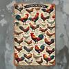 2D Flat, 2D Wall Art- 1pc, Complete Illustration of Chicken Breeds- Vintage Metal Tin Painting, Artistic Decoration, Easy Instal