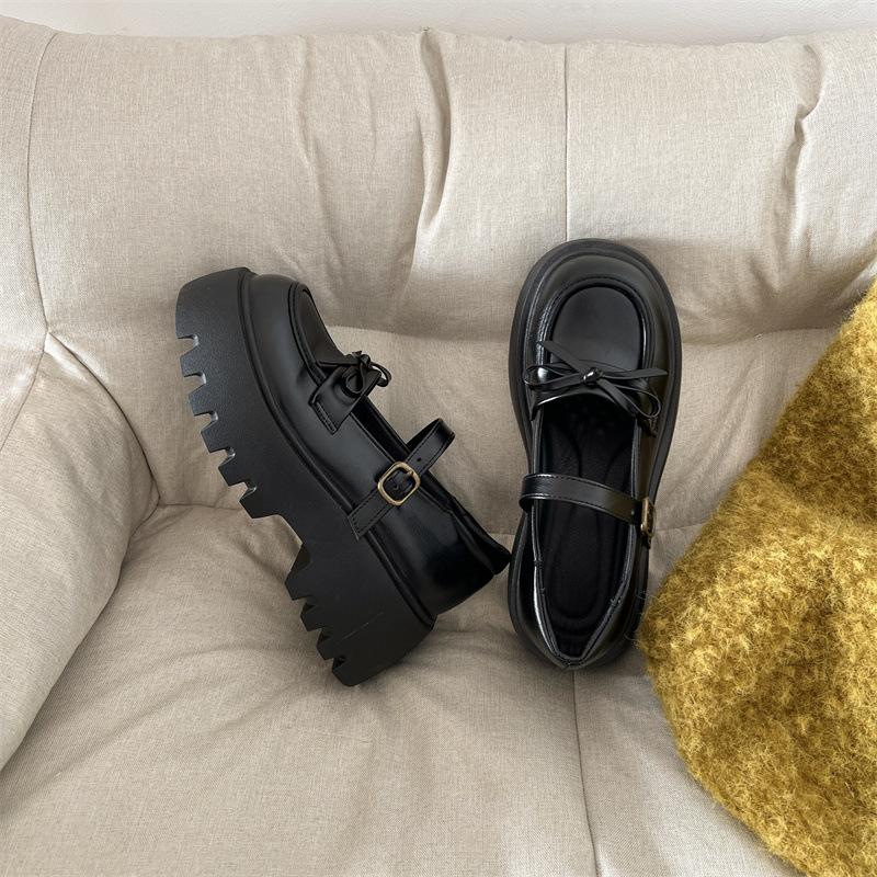 Модные милые туфли в стиле ретро с бантом на толстом каблуке и платформе, маленькие кожаные туфли для женщин 2025 года, новые весенне-осенние легкие туфли Мэри Джейн