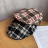 Retro Brown Plaid Forward Hat for Women In Autumn and Winter New Fashion Versatile Face Showing Little Painter Hat British Fashion for Men