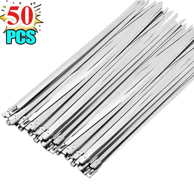 20/100 шт. Кабельная стяжка из нержавеющей стали, многоразовые самозатягивающиеся крепежные кольца, кабельная стяжка, многоцелевая металлическая фурнитура, органайзер для кабелей