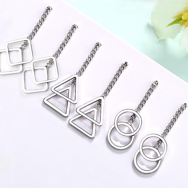 Геометрические круглые квадратные серьги-подвески для женщин 925 пробы стерлингового серебра свадебные серьги букле д'орей ювелирные изделия Pendientes