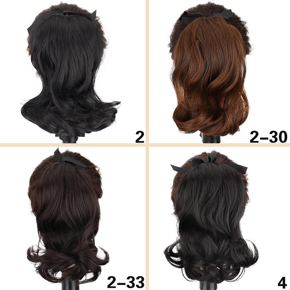 MISS WIG Синтетические короткие волнистые хвостики из натуральной ленты, накладные волосы, черный хвост на заколке для наращивания, женские шиньоны