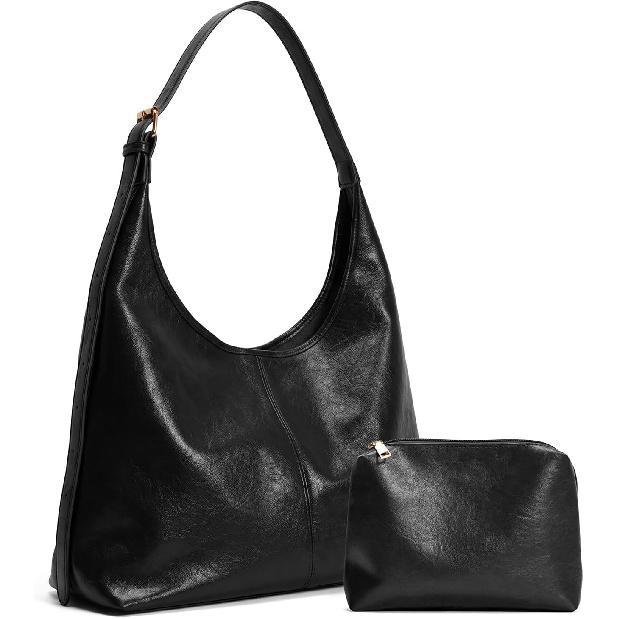 Hobo Bag for Women Vegan Leather Slouchy Shoulder Bag with Matching Pouch