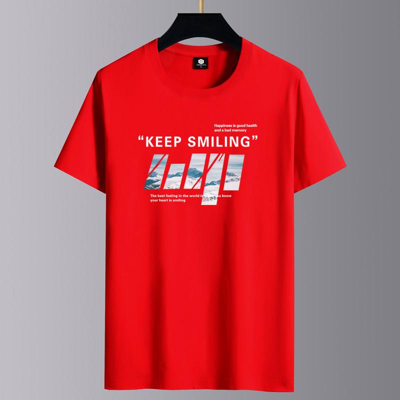 Мужская модная футболка с короткими рукавами Keep Smiling, повседневная футболка из чистого хлопка, M-6XL