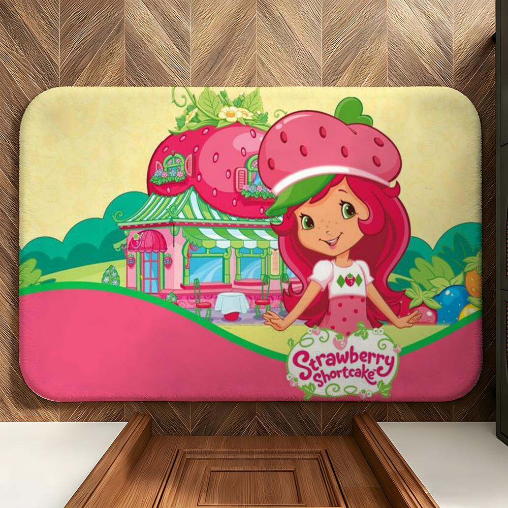 Character S-Strawberry Shortcake Floor Mat Soft Flannel Floor Mat Suitable for Entryways, Living Rooms, Bedrooms, and Bathrooms