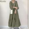 Women Casual V-neck Long Sleeve Loose Long Dress
