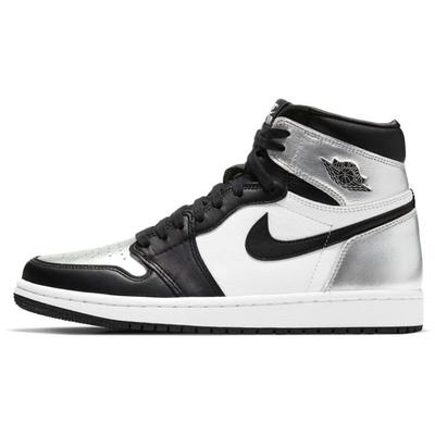 Кроссовки женские Air 1 Retro High OG Silver Toe черные металлико-серебристые белые CD0461-001