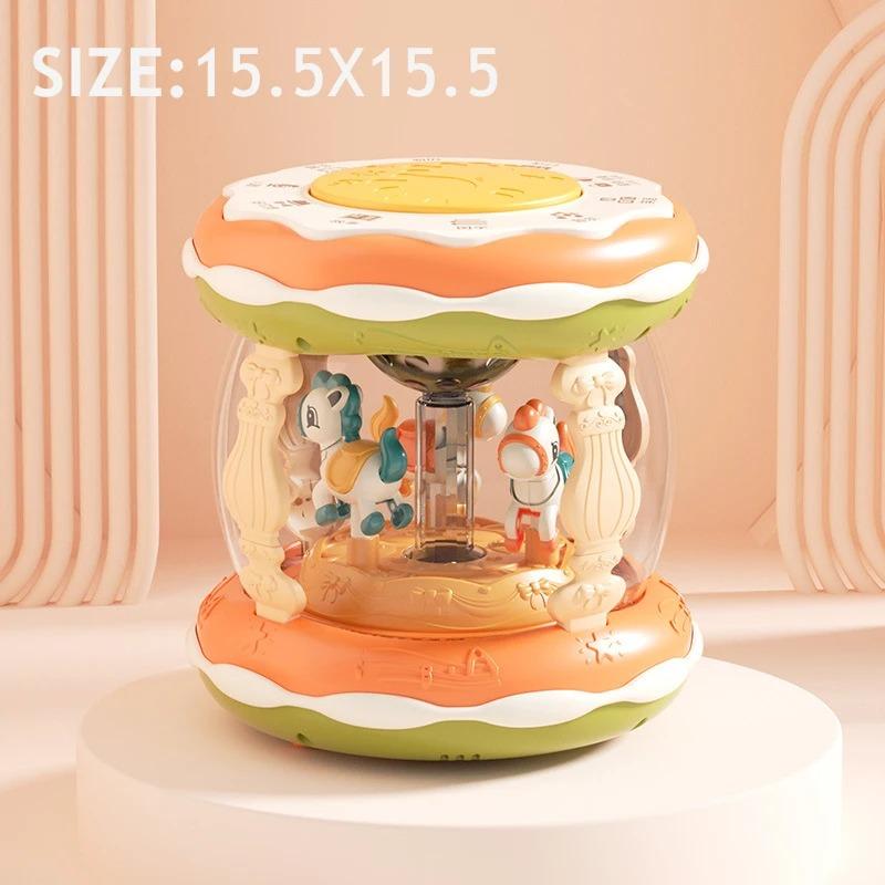 Детская музыкальная игрушка-карусель, вращающийся проектор, ручной барабан, Монтессори, ранняя обучающая сенсорная игрушка для пения, подарок для малышей, От 1 до 3 лет