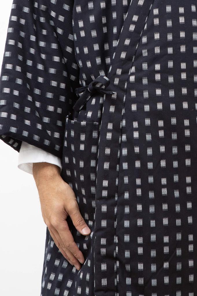 Watanosato Kurume Orimae Long Hanten for Men Size Fits Most Gray White (One (M-L), Square)