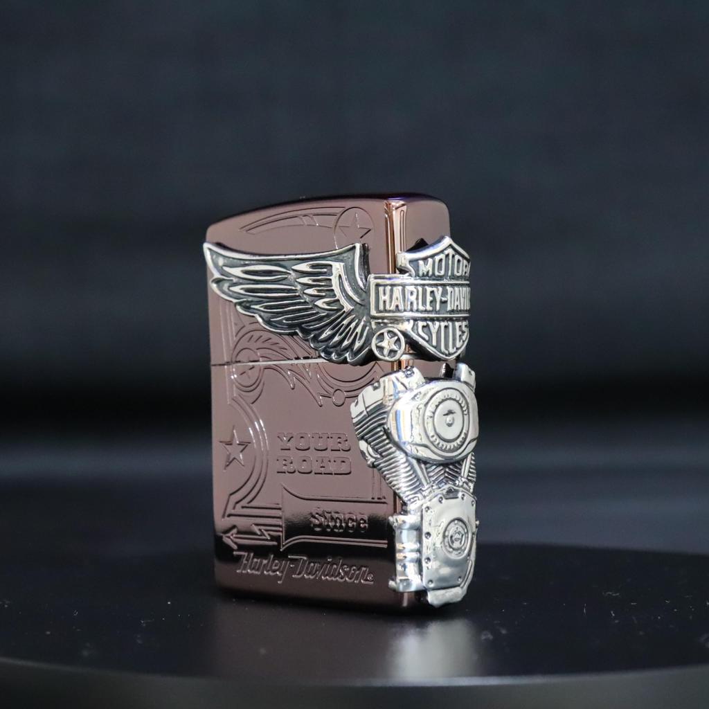 Зажигалка ZIPPO Japan Limited, 3 стороны, непрерывная обработка, титановое покрытие, коричневый и серебристый, Harley-Davidson HDP-49