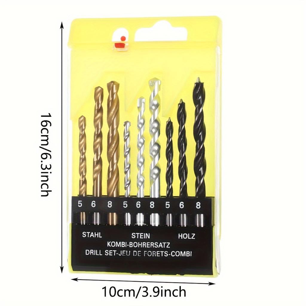 9pcs Professional Masonry Drill Bit Set for Glass/Brick/Plastic/Cement/Wood/Tile/Etc, Industrial Strength Carbide Drill Bit Tip