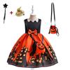 4PCS Halloween Carnival Party Girls Dress With Accessories Witch Vampire Clothing Ghost Kids Dresses for Girl Black Orange Cosplay Costumes